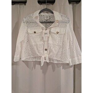 Lollipop Brand White Eyelet Cropped Shirt Tie-Front Boho Top